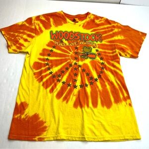 Woodstock Orange Yellow Tie Dye Adult‎ Medium Short Sleeve 100% Cotton Shirt